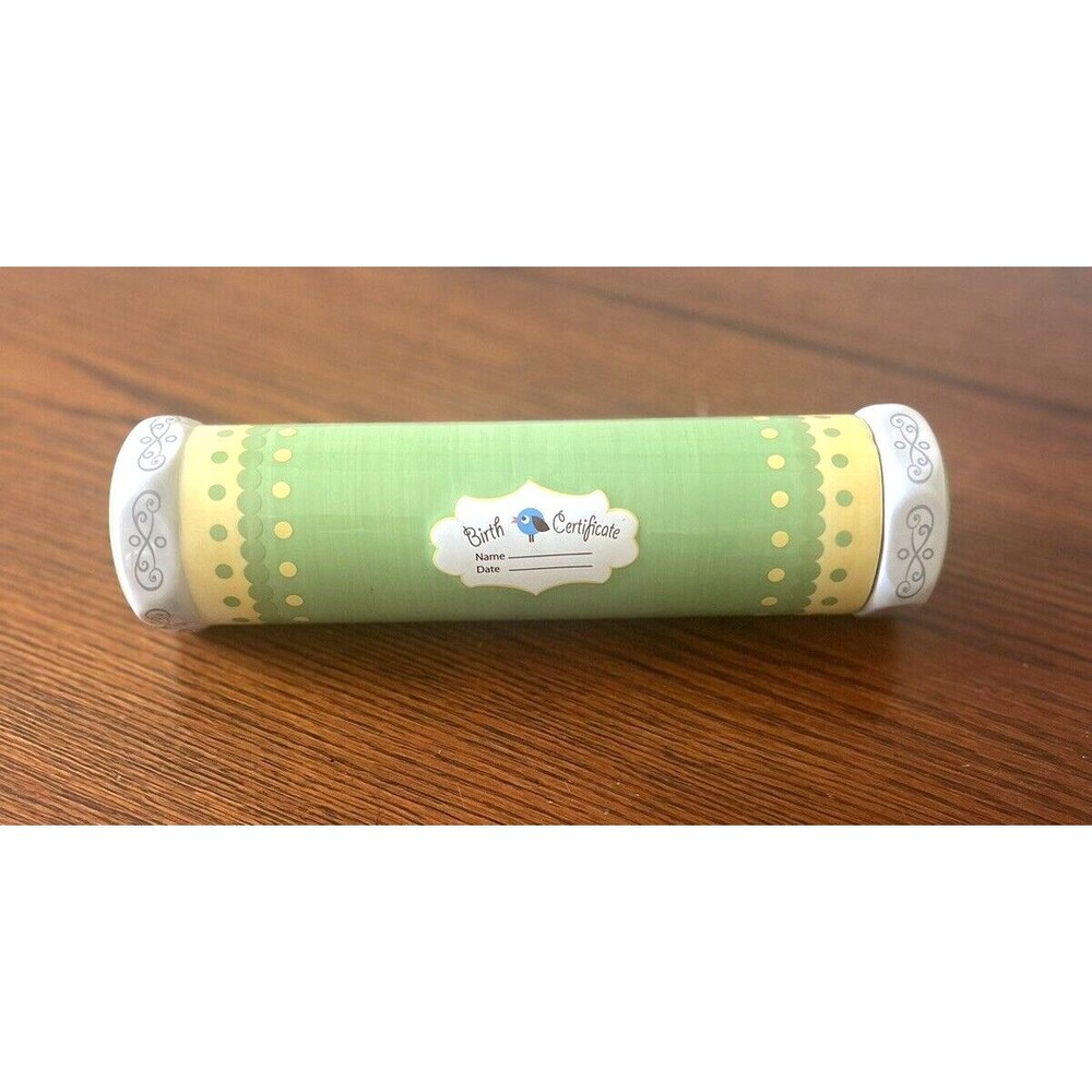 Avon Birth Certificate Baby Keepsake Ceramic Holder Bluebird Souvenir MINT